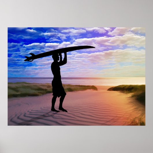 Sunset Surfer Sand and Clouds Poster (Voorkant)