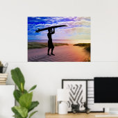 Sunset Surfer Sand and Clouds Poster (Thuiskantoor)