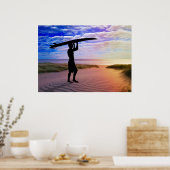 Sunset Surfer Sand and Clouds Poster (Keuken)