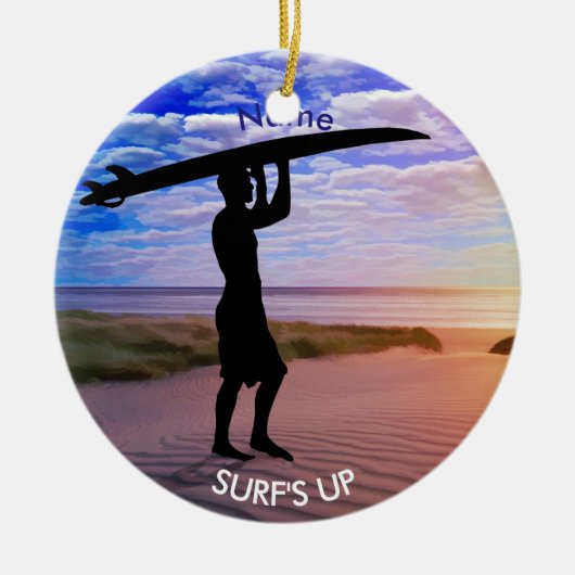 Sunset Surfer Sand Clouds PERSONALIZE Keramisch Ornament (Voorkant)