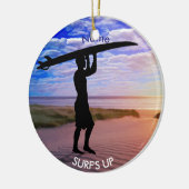 Sunset Surfer Sand Clouds PERSONALIZE Keramisch Ornament (Links)