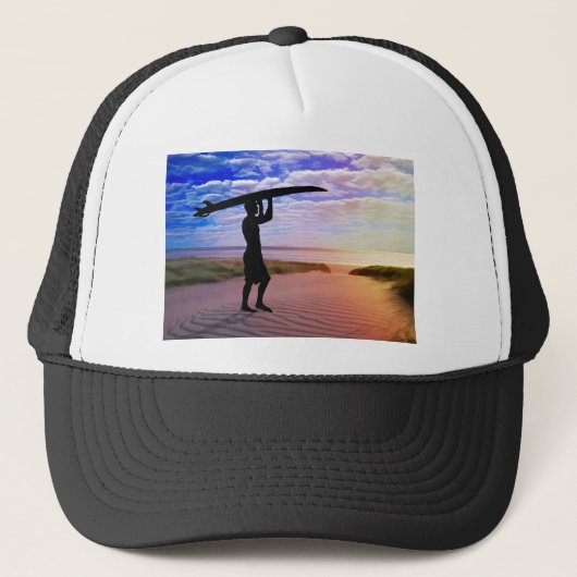 Sunset Surfer Sand & Clouds Trucker Pet (Voorkant)