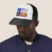 Sunset Surfer Sand & Clouds Trucker Pet (In situ)