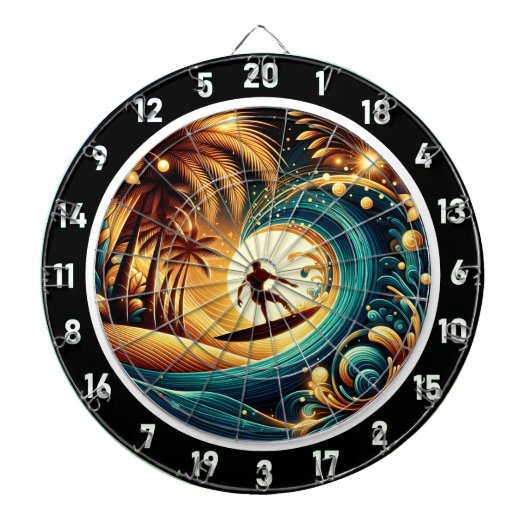 Sunset Surfer Wave Art Piece Dartbord (Voorkant)