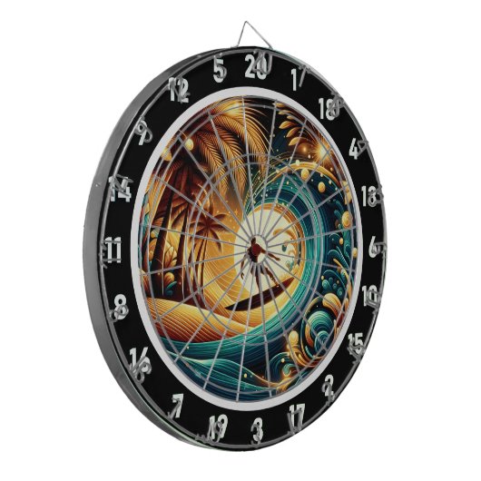 Sunset Surfer Wave Art Piece Dartbord (Voorkant Links)