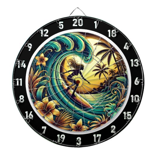 Sunset Surfer Wave Ocean Art Dartbord (Voorkant)