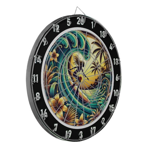 Sunset Surfer Wave Ocean Art Dartbord (Voorkant Links)