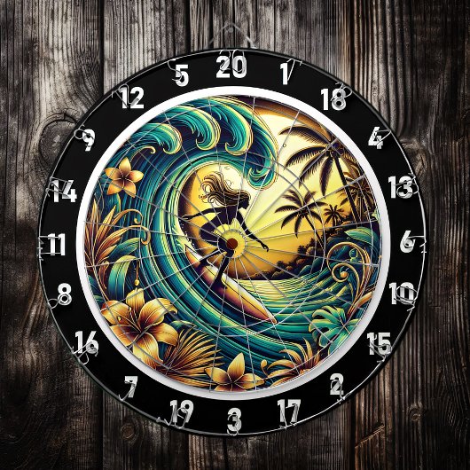 Sunset Surfer Wave Ocean Art Dartbord