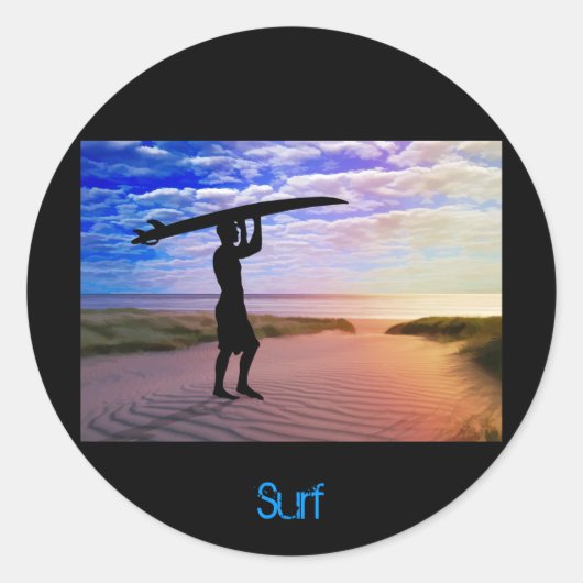 Sunset Surfer Zand & Wolken Ronde Sticker (Voorkant)