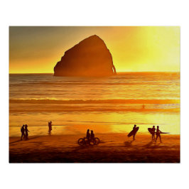 Sunset Surfing and Biking Cape Kiwanda Oregon Perfect Poster