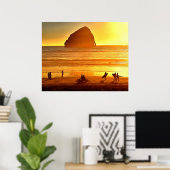 Sunset Surfing and Biking Cape Kiwanda Oregon Poster (Thuiskantoor)