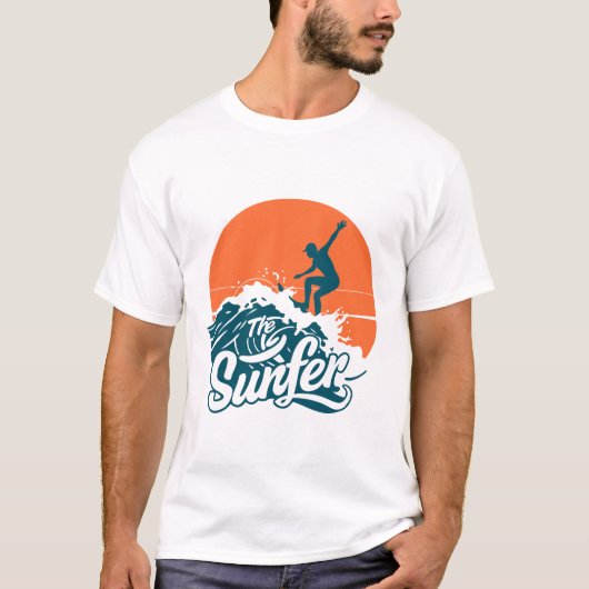 Sunset Surfing Vibes T-Shirt – Retro Beach Wave Su (Voorkant)