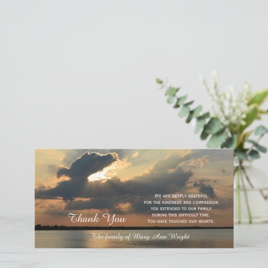 Sunset Sympathie Dank u Memorial Fotokaart Bedankkaart (Staand voorkant)