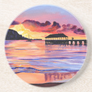 Sunset te Hanalei Pier  Zandsteen Onderzetter