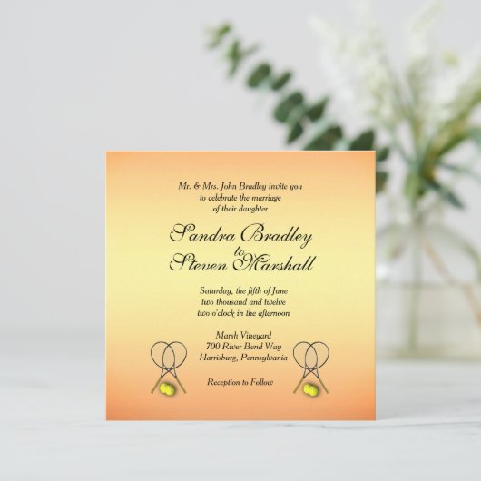 Sunset Tennis Wedding Invitations Kaart (Staand voorkant)