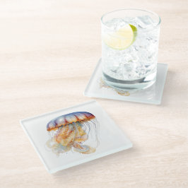 Sunset Tentakels: Kust Waterverf Kunst Glazen Onderzetter