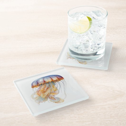 Sunset Tentakels: Kust Waterverf Kunst Glazen Onderzetter (Schuin)