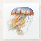 Sunset Tentakels: Kust Waterverf Kunst Glazen Onderzetter (Voorkant)