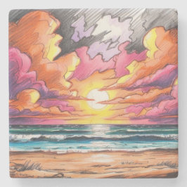 Sunset the Beach Stenen Onderzetter