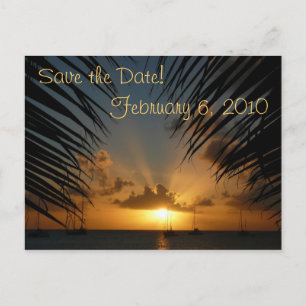 Sunset Through Palm Fronds Save the Date Briefkaar Aankondigingskaart