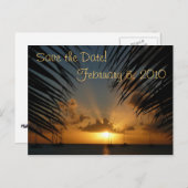 Sunset Through Palm Fronds Save the Date Briefkaar Aankondigingskaart (Voorkant / Achterkant)