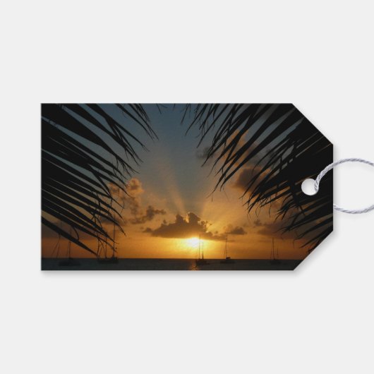 Sunset Through Palm Fronds Tropical Seascape Cadeaulabel (Voorkant (Horizontaal))