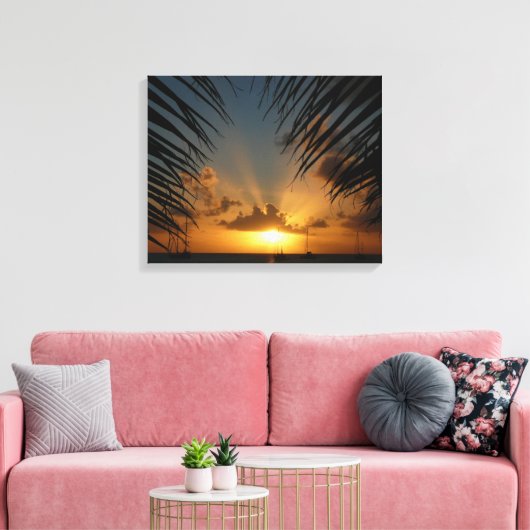 Sunset Through Palm Fronds Tropical Seascape Canvas Afdruk (Insitu (Woonkamer))
