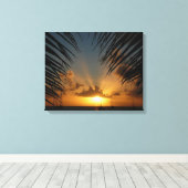 Sunset Through Palm Fronds Tropical Seascape Canvas Afdruk (Insitu (Houten vloer))