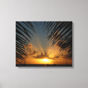 Sunset Through Palm Fronds Tropical Seascape Canvas Afdruk