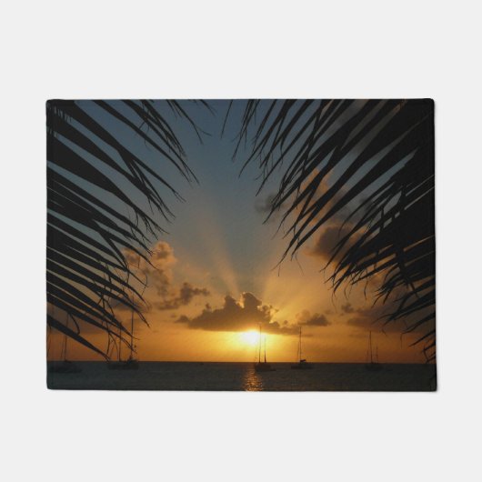 Sunset Through Palm Fronds Tropical Seascape Deurmat (Voorkant)