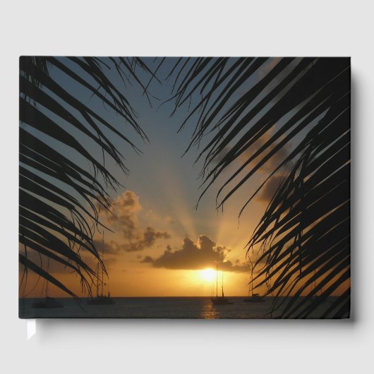 Sunset Through Palm Fronds Tropical Seascape Gastenboek (Voorkant)