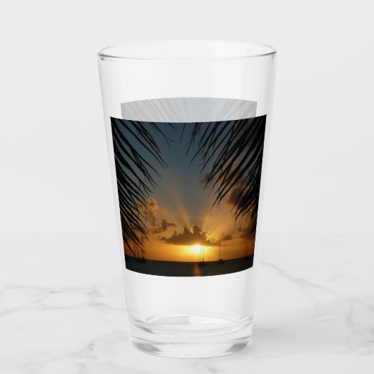 Sunset Through Palm Fronds Tropical Seascape Glas (Voorkant)