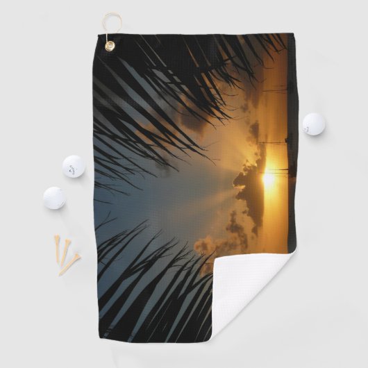 Sunset Through Palm Fronds Tropical Seascape Golfhanddoek (Insitu)