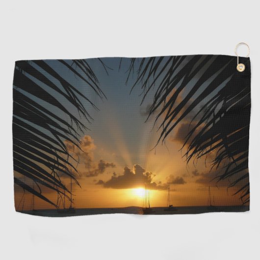 Sunset Through Palm Fronds Tropical Seascape Golfhanddoek (Horizontaal)