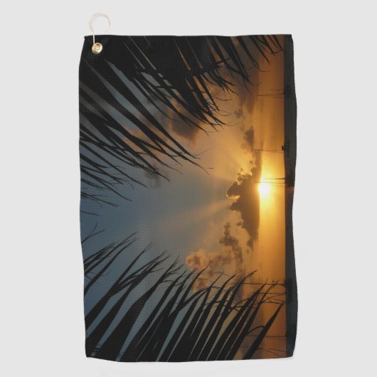 Sunset Through Palm Fronds Tropical Seascape Golfhanddoek (Voorkant)