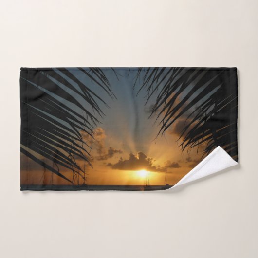 Sunset Through Palm Fronds Tropical Seascape Handdoek (Handdoek)