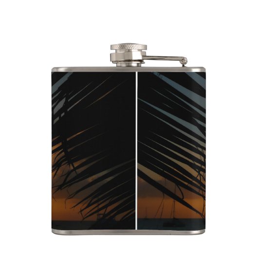 Sunset Through Palm Fronds Tropical Seascape Heupfles (Achterkant)