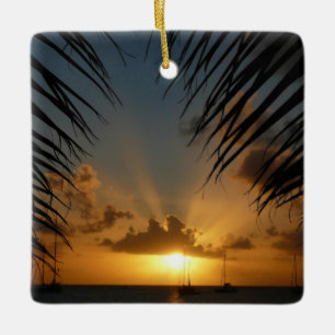 Sunset Through Palm Fronds Tropical Seascape Keramisch Ornament
