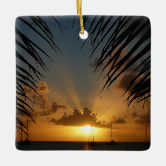 Sunset Through Palm Fronds Tropical Seascape Keramisch Ornament (Voorkant)