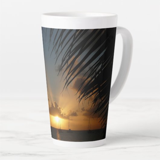 Sunset Through Palm Fronds Tropical Seascape Latte Mok (Rechterhoek)