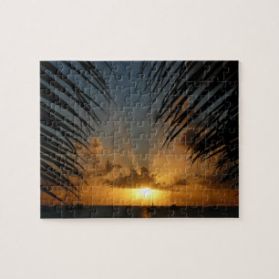 Sunset Through Palm Fronds Tropical Seascape Legpuzzel