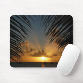 Sunset Through Palm Fronds Tropical Seascape Muismat (Met muis)