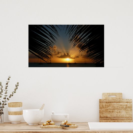 Sunset Through Palm Fronds Tropical Seascape Poster (Keuken)