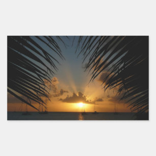 Sunset Through Palm Fronds Tropical Seascape Rechthoekige Sticker