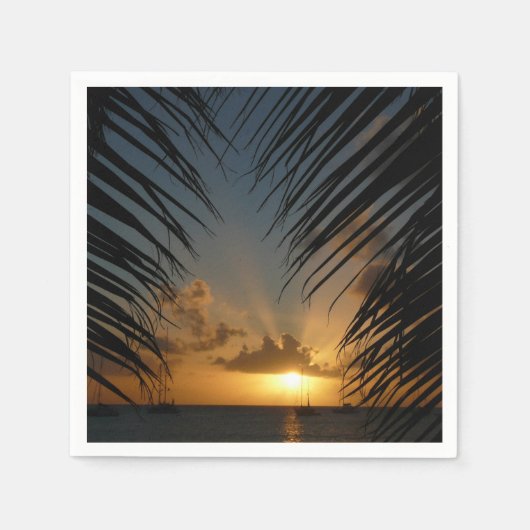 Sunset Through Palm Fronds Tropical Seascape Servetten (Voorkant)
