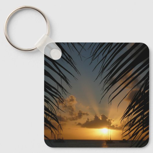 Sunset Through Palm Fronds Tropical Seascape Sleutelhanger (Voorkant)