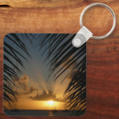 Sunset Through Palm Fronds Tropical Seascape Sleutelhanger (Achterkant)