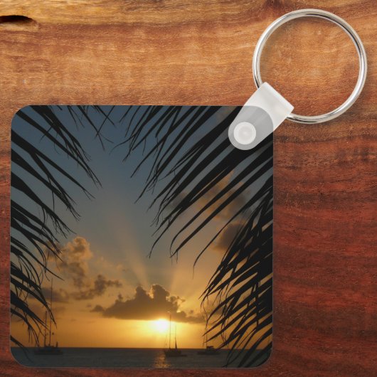 Sunset Through Palm Fronds Tropical Seascape Sleutelhanger (Achterkant)