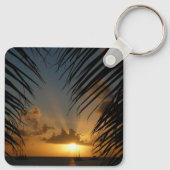 Sunset Through Palm Fronds Tropical Seascape Sleutelhanger (Achterkant)