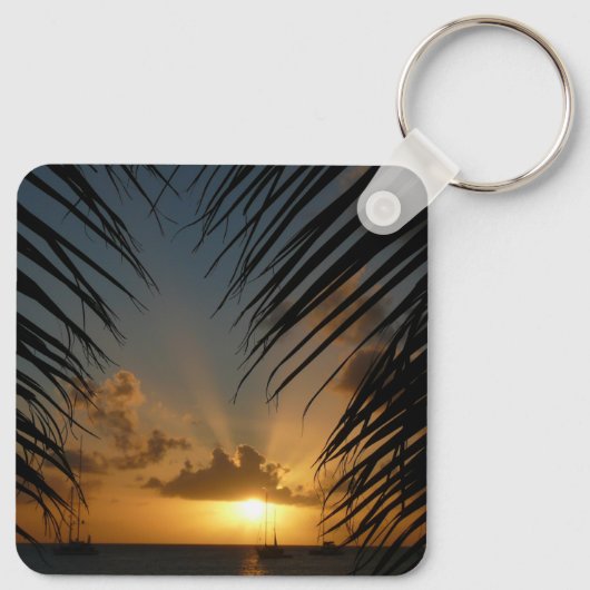 Sunset Through Palm Fronds Tropical Seascape Sleutelhanger (Achterkant)